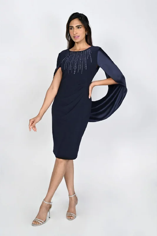 Midnight Satin Cape Fitted Dress
