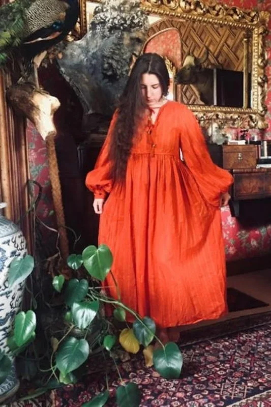 25% OFF Khroma Primrose Dress in Autumn Red Indian Cotton