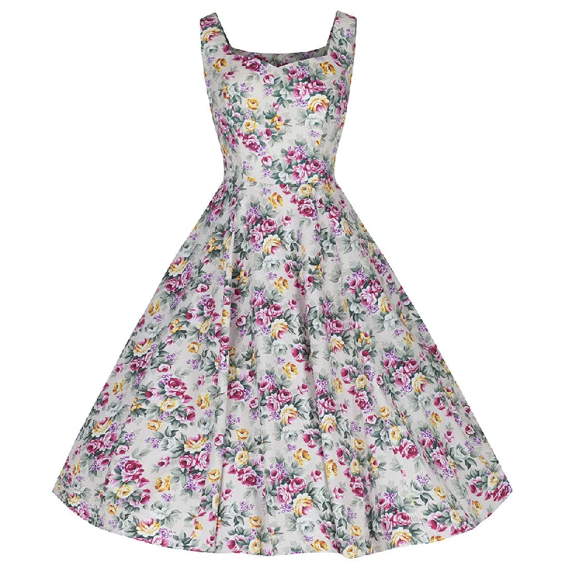 Natural Floral Cotton Sleeveless Rockabilly Dress