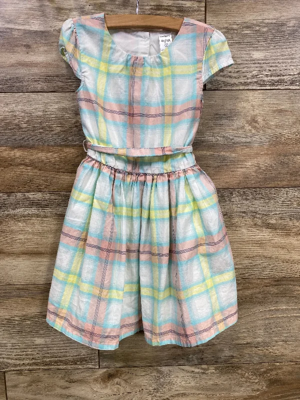 Carter's Cap Sleeve Plaid Dress White sz 4T