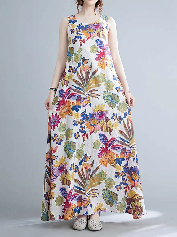 Sleeveless Cotton Floral A-Line Dress