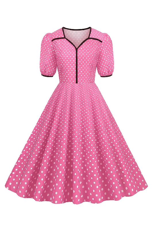 Pink Short Sleeves Polka Dots 1950s Dress