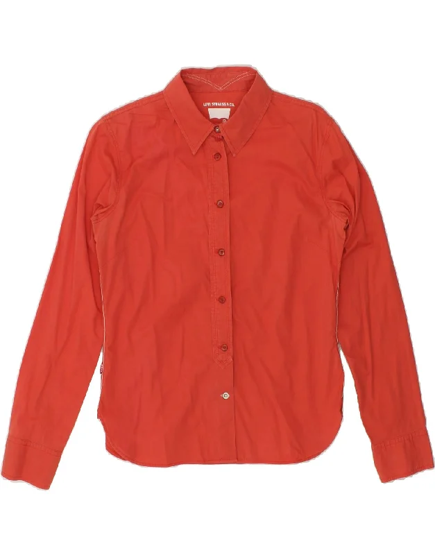 LEVI'S Womens Shirt UK 10 Small Red Stylish Split-Hem Short Shirt