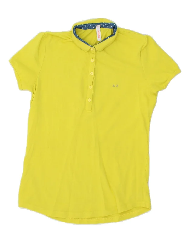 SUN68 Womens Polo Shirt UK 14 Large Yellow Comfortable Short Sleeve Blouse