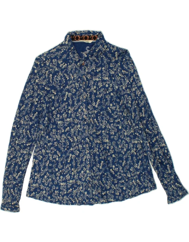 WHITE STUFF Womens Shirt UK 8 Small  Blue Floral Elegant High-Low Short Shirt