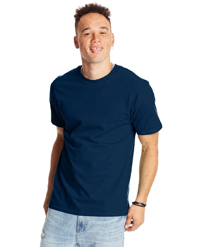 Hanes Beefy-T T-Shirt | Navy Hooded Caped Shawl Collar