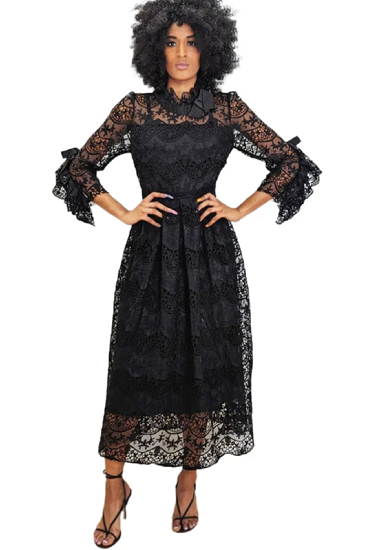 Long Sleeve Lace Midi Dress Comfortable Empire Waist Midi Dress