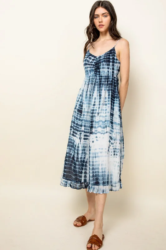 Spaghetti Strap Tie Dye Midi Dress Fashionable Plaid Midi Dress