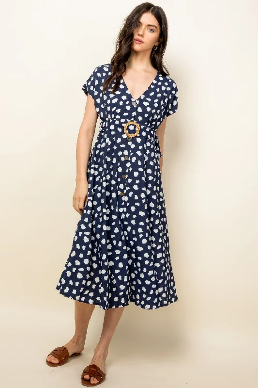 Spotted Button Down Midi Dress Fashionable Fitted Midi Dress