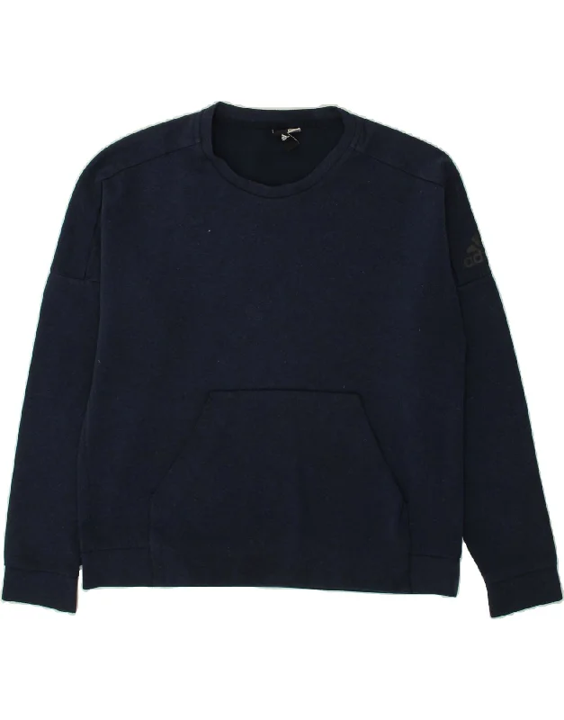 ADIDAS Mens Sweatshirt Jumper Large Navy Blue Flecked Hoodie with Hem Contrast Bold Stylish
