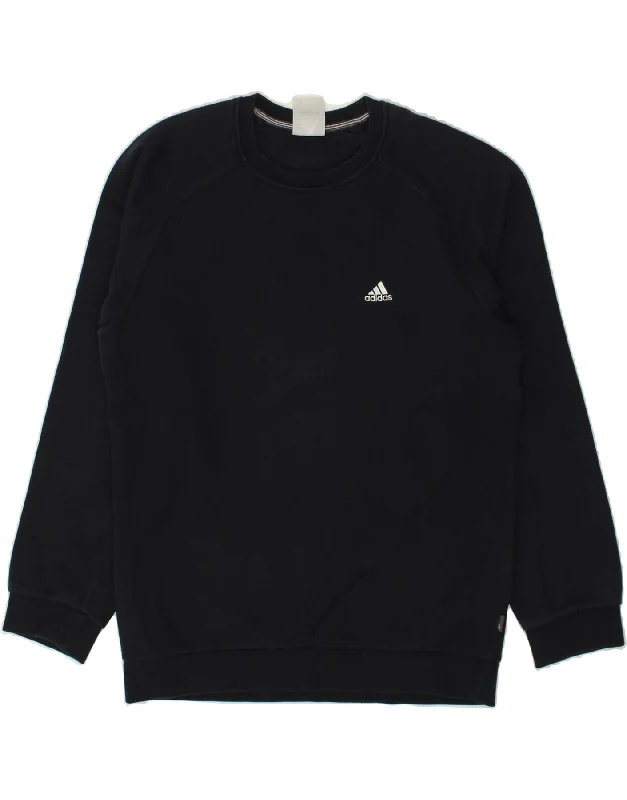 ADIDAS Mens Sweatshirt Jumper Small Navy Blue Cotton Hoodie with Drop Shoulder Relaxed Streetwear