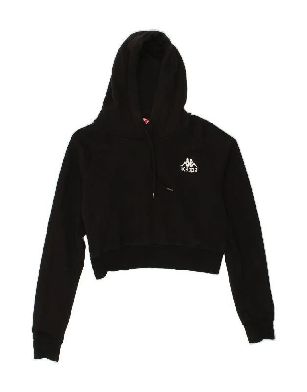 KAPPA Womens Graphic Hoodie Jumper UK 14 Medium Black Cotton Hoodie with Emblem Brand Identity