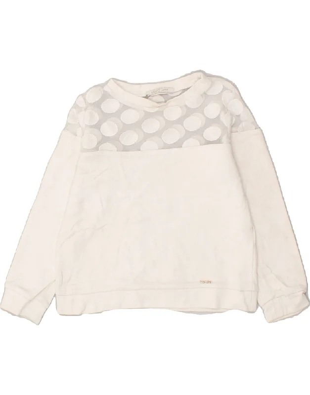 LIU JO JUNIOR Girls Sweatshirt Jumper 4-5 Years White Hoodie with Hem Elastic Stretchable Comfortable