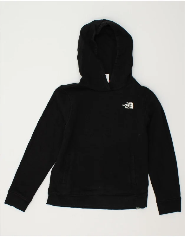 THE NORTH FACE Boys Graphic Hoodie Jumper 10-11 Years XL Black Cotton Hoodie with Mock Neck Collared Structured