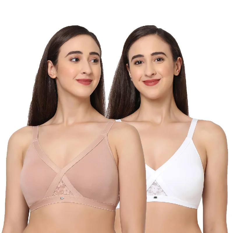 Full coverage cross over non padded non wired bra (Pack of 2) CB-405 Sleek Push-Up Bra