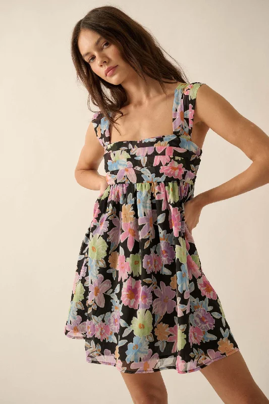 Beaming Blossoms Floral Chiffon Mini Dress Elegant Tulle Mini Dress