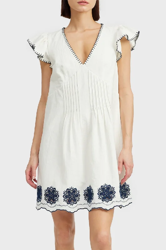 En Saison Dawson Embroidered Mini Dress Elegant Off-Shoulder Dress Mini