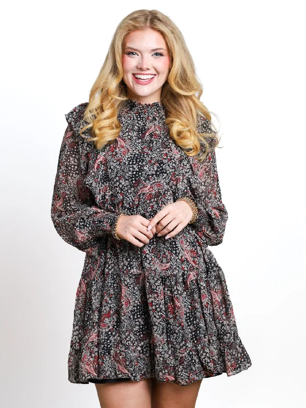 Rustic Dream Paisley Printed Mini Dress Comfortable Wrap Mini Dress