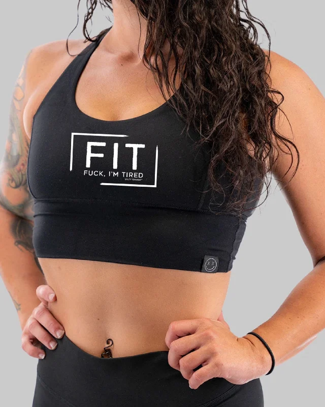 Salty Savage Ladies "FIT Fuck, I’m Tired" X Back Longlne Sports Bra | Cocoa Beach Performance Padded Push-Up Bra