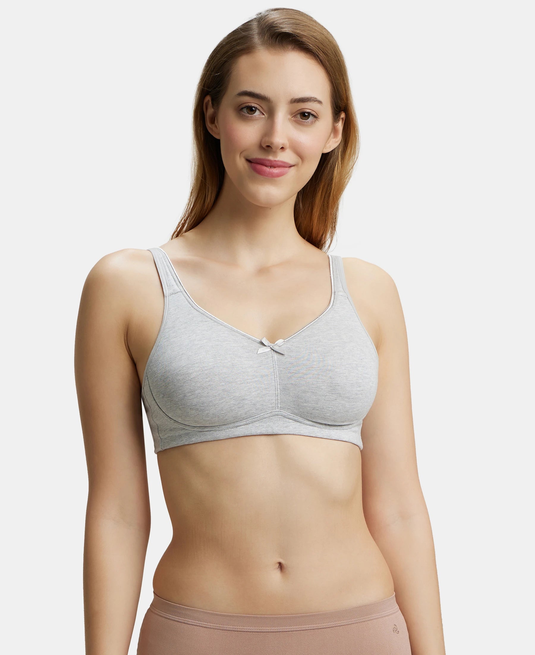 Wirefree Non Padded Super Combed Cotton Elastane Stretch Full Coverage Everyday Bra with Concealed Shaper Panel - Steel Grey Melange Contour Bra Style