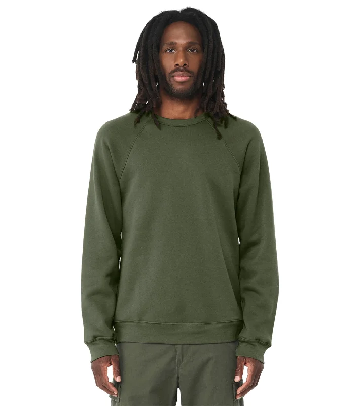 Bella + Canvas Unisex Sponge Fleece Crew Neck Sweatshirt Military Green Hoodie with Cropped Fit Short Trendy