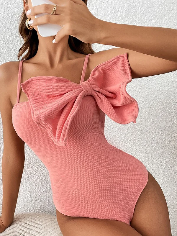 2023 New Sexy One Piece Swimsuit Solid Pink Ruffle Swimwear Women Bathing Suit Beach Wear Backless Monokini Summer Sleek Full Coverage