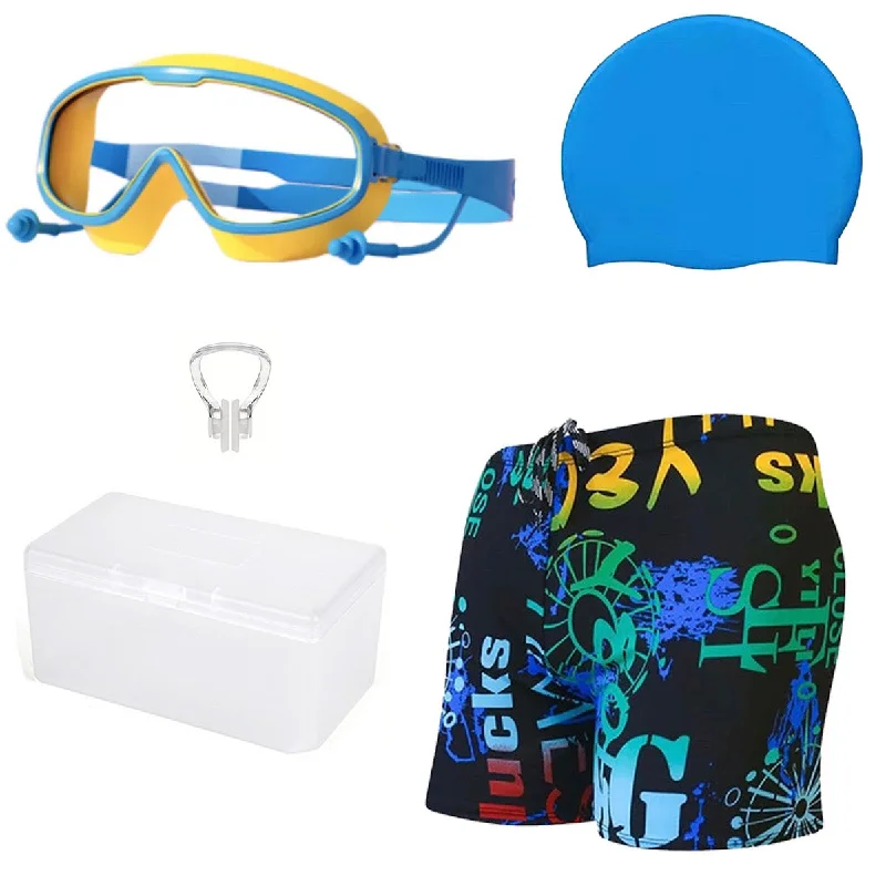 Fancydresswale Swimming Combo for boys- swimming trunk, cap, goggles, nose clip with box- Professional swimming gears Color-Block Bikini