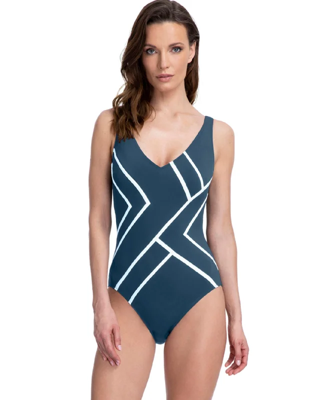 Full Coverage Gottex Essentials Mirage V-Neck High Back One Piece Swimsuit Cross-Back Bikini