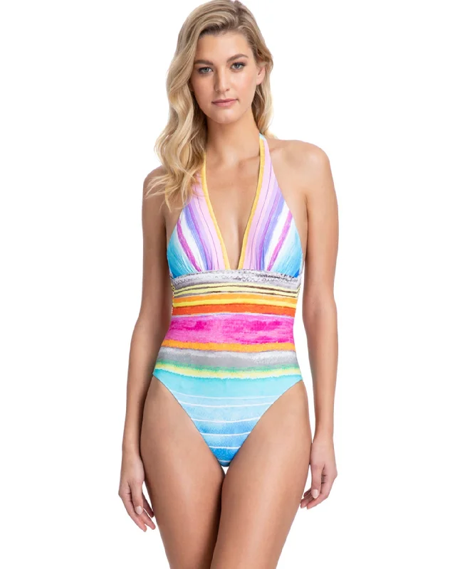 Gottex Collection Piruleta V-Neck Halter One Piece Swimsuit Sexy Monokini Swimsuit