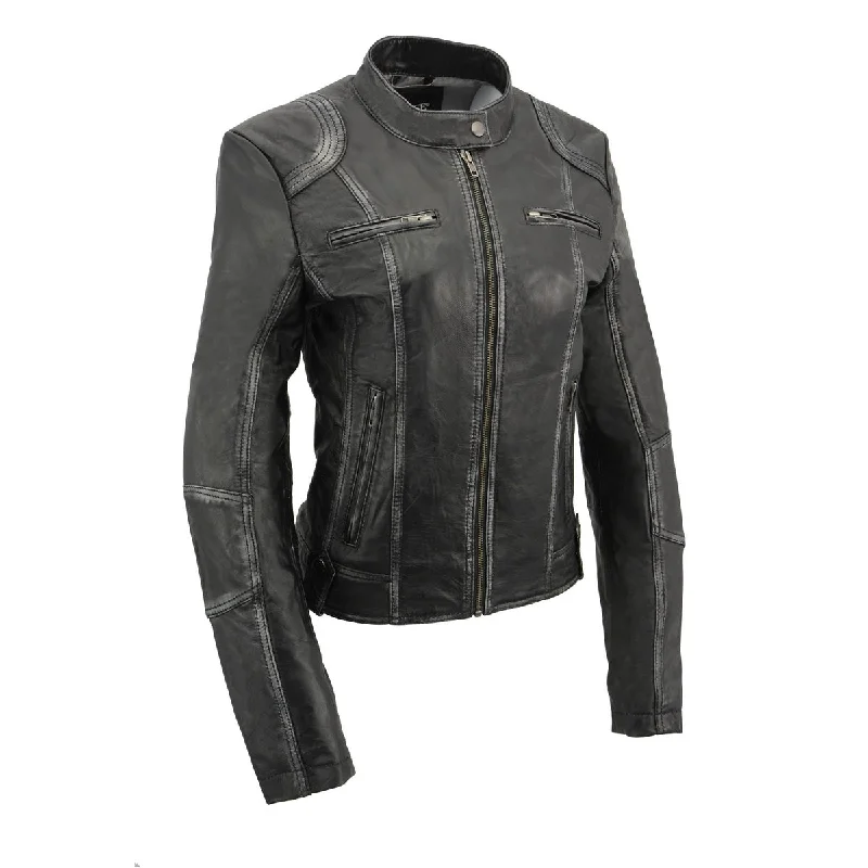 Milwaukee Leather SFL2830 Women's Black Sheepskin Scuba Style Fashion Leather Jacket Satin Jacket Silk Jacket Chiffon Jacket