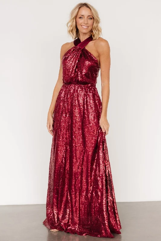 Khai Sequin Maxi Dress | Burgundy Cozy Cold-Shoulder Maxi Dress