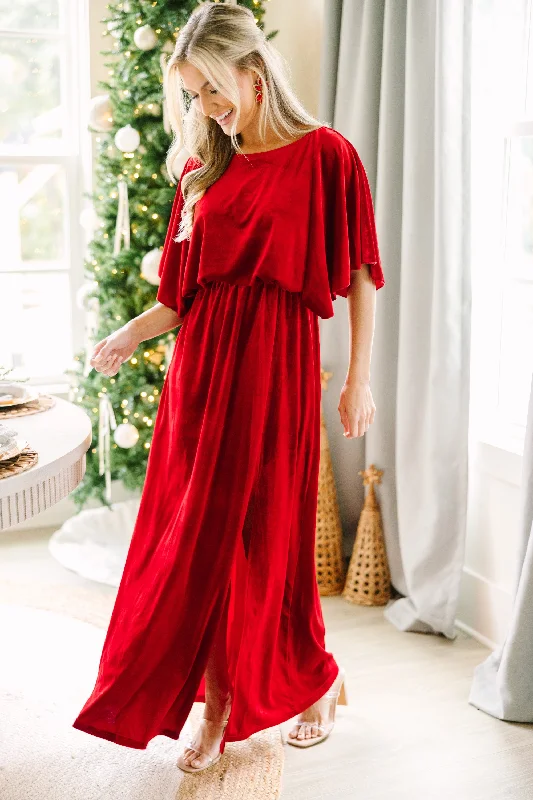 Out On The Dance Floor Red Velvet Maxi Dress Elegant Velvet Maxi Dress