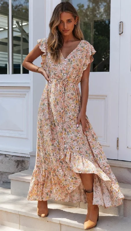 Parks Floral Tassel Maxi Dress - Ivory Multi Chic Button-Up Maxi Dress