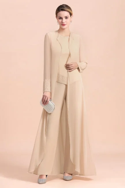 Champagne Long Chiffon Mother of the Bride Dress Two Pieces With Jacket Cotton Jacket Linen Jacket Terry Jacket