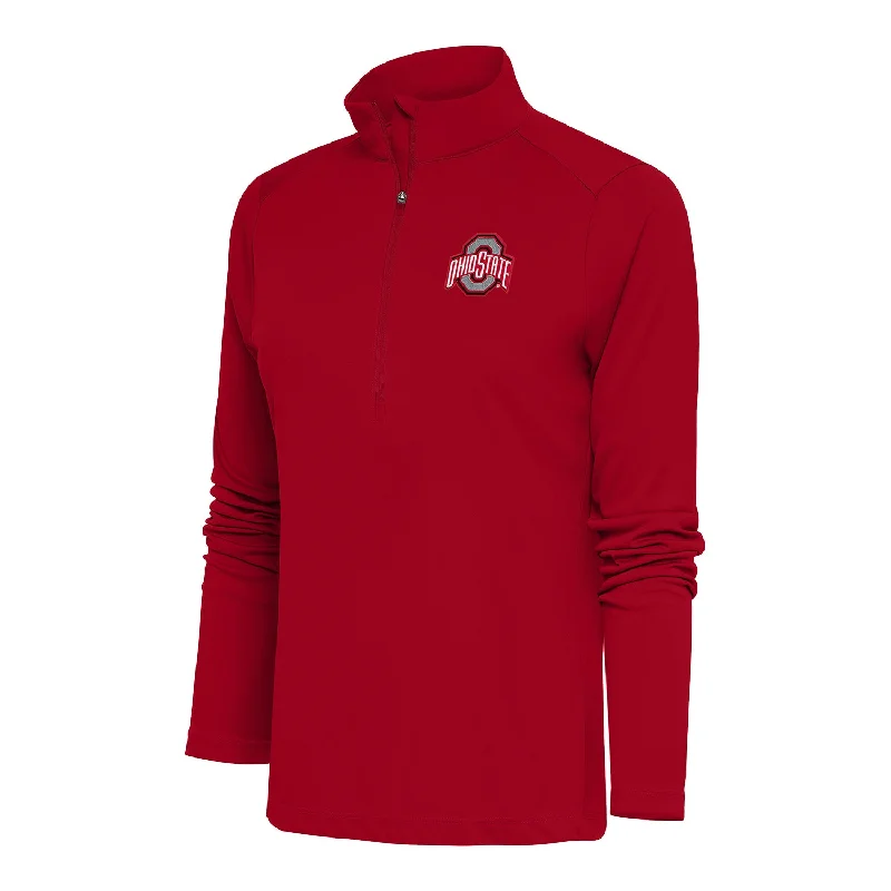 Ladies Ohio State Buckeyes 1/2 Zip Tribute Scarlet Jacket Front Pockets Side Pockets Patch Pockets