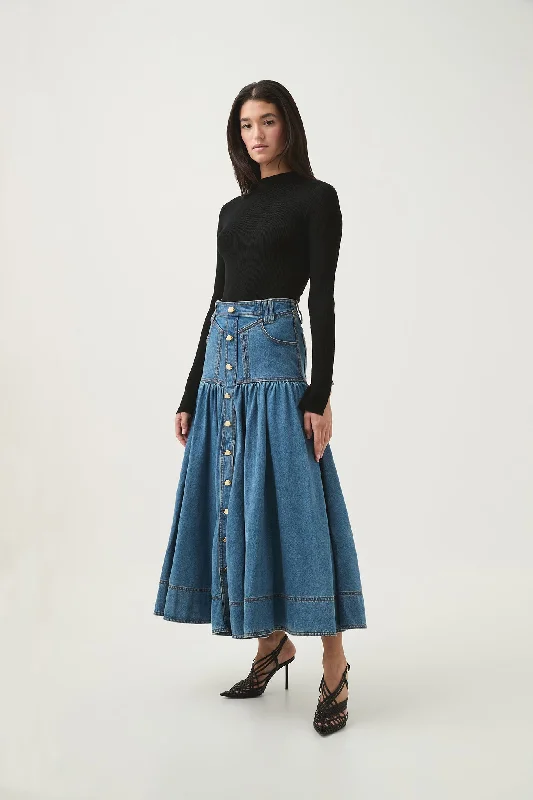 Belmond Denim Midi Skirt floral skirt print