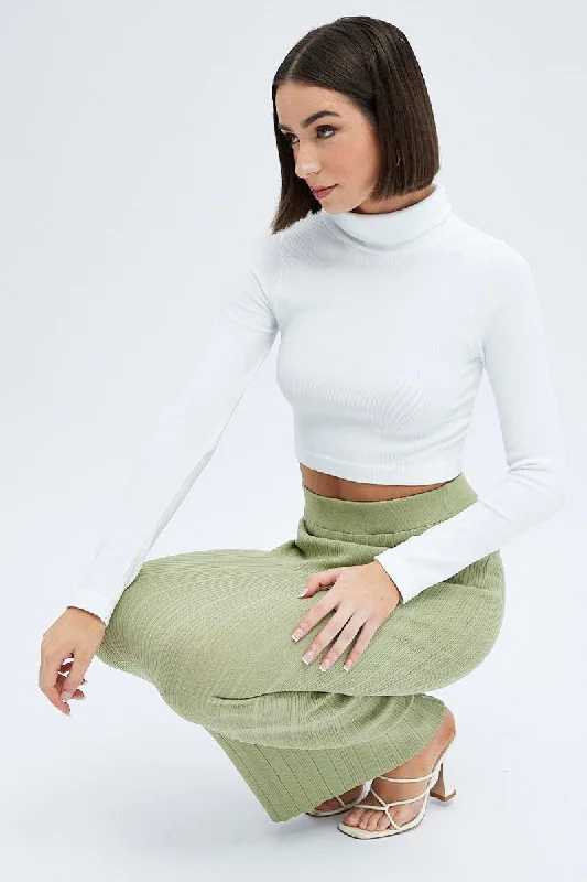 Green Knit Skirt High Rise Maxi corduroy skirt textured