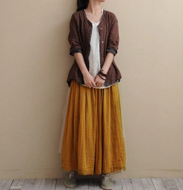 Vintage Cotton Linen Pleated Skirt mini skirt trendy