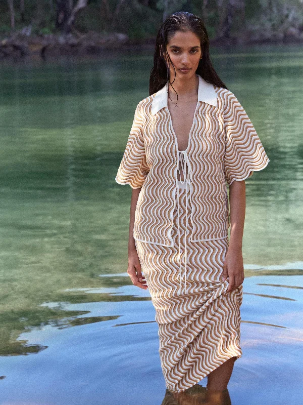 WAVY KNIT SKIRT linen skirt relaxed