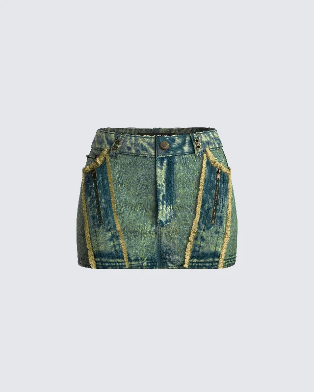 Sima Green Tint Denim Mini Skirt leather skirt modern